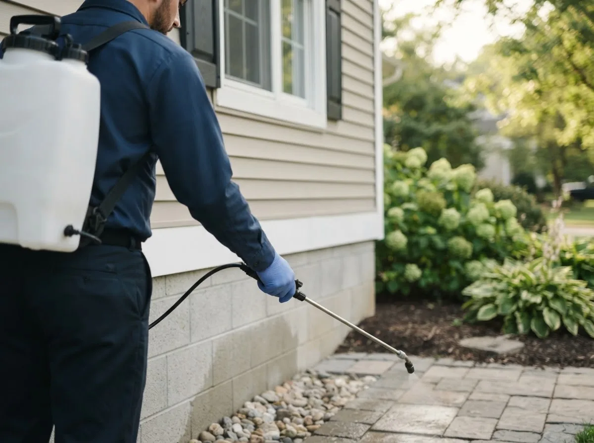 Pest control technician inspecting a home in Waring, TX